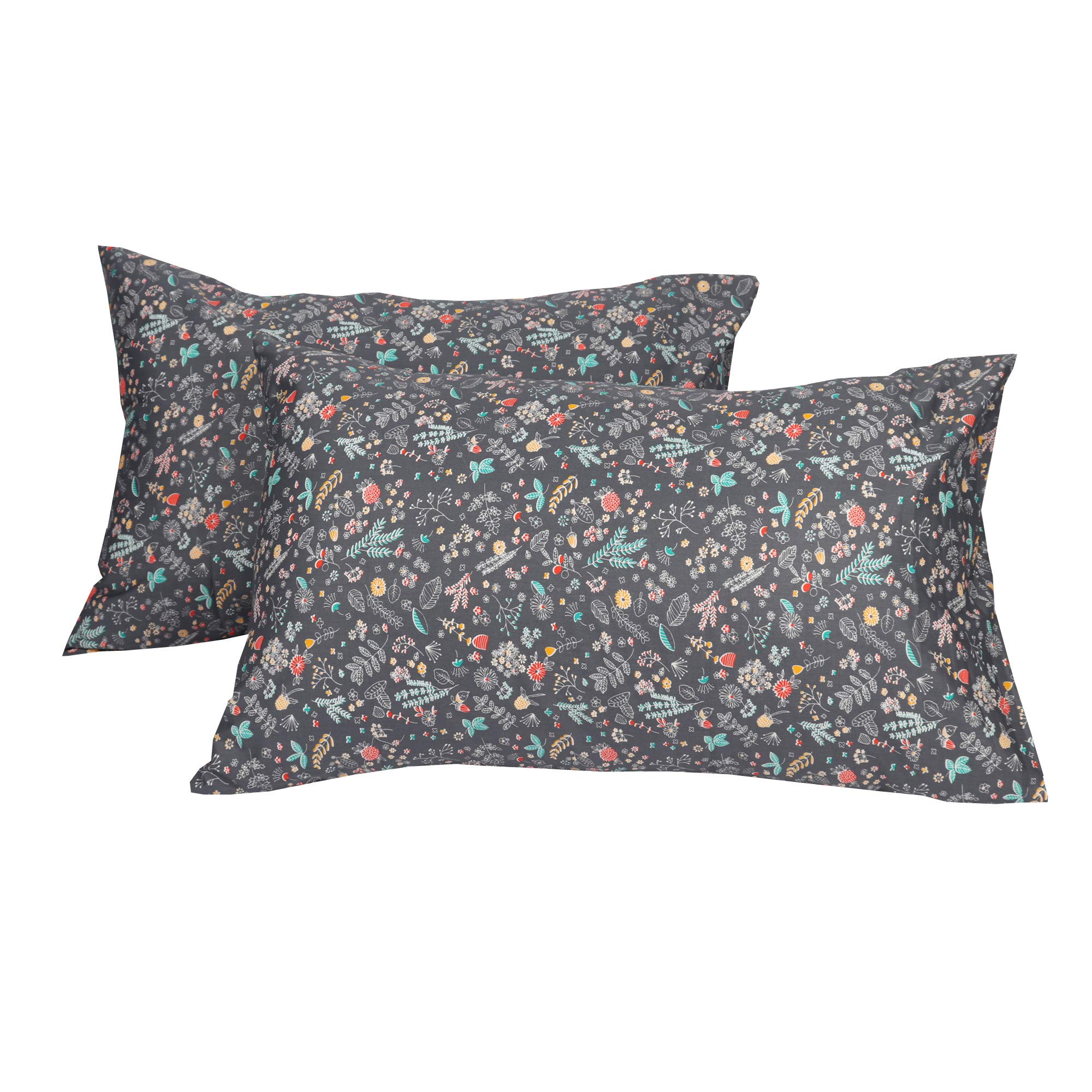 Photo 1 of 100% Cotton Grey Pillowcases Set of 2, Queen Size Floral Printed Ultra Soft Pillow Covers with Envelope Closure, 20"x 30"