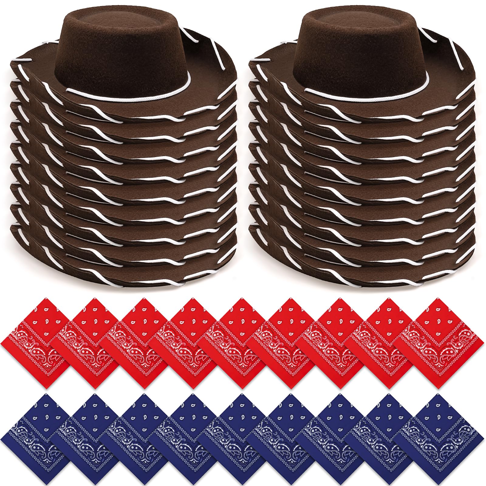 36 Pcs Cowboy Hats and Bandanas Bulk Kids Western Cowboy Costume Accessories Kids Party Supplies (Dark Brown)