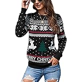 MISSKY Women's Long Sleeve Ugly Christmas Sweater Reindeer Knit Pullover Tops