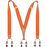 Timiot Mens Suspender Wide Leather 6 Metal Clips Adjustable Straps Y Shape