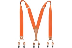 Timiot Mens Suspender Wide Leather 6 Metal Clips Adjustable Straps Y Shape