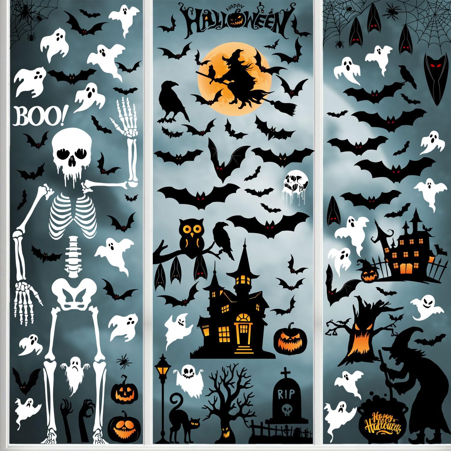 Window Treatments - Halloween Window Clings, Halloween Window Stickers Decorations, 8 Sheet Double-Side Removable Decals for Halloween Party Décor……
