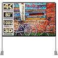 Portable Projector Screen Stand Outdoor: Movie Projection Screen 80 inch 4K HD16:9 Outside Screen with Carry Bag for Home Theater Backyard Cinema Travel Foldable Anti Crease