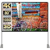 Outdoor Projector Screen Portable Movie: Screen with Stand 80 inch Outside Easy Setup Home Theater 16:9 Foldable Cinema