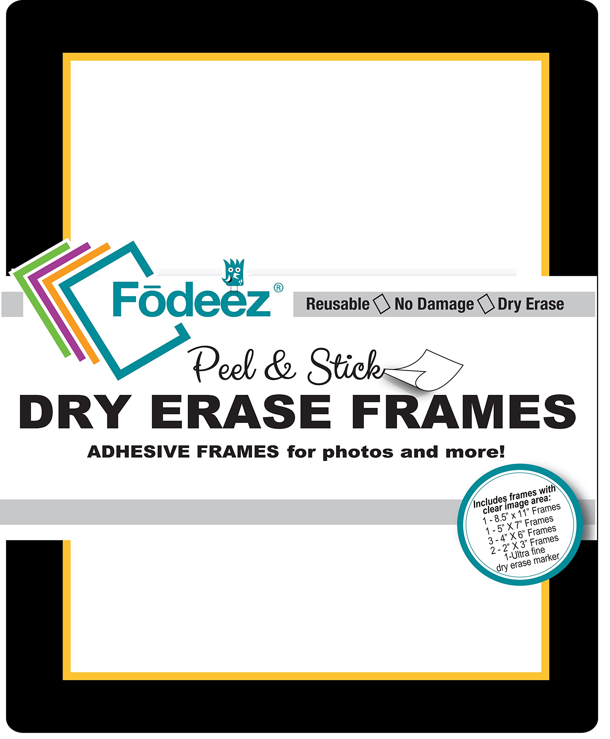 Fodeez Frames 8 Reusable, Long-Lasting Peel and Stick Wall Decal with Dry Erase Mark, Black/Gold (FF-ALL-08-DORM-BLA-GOL)