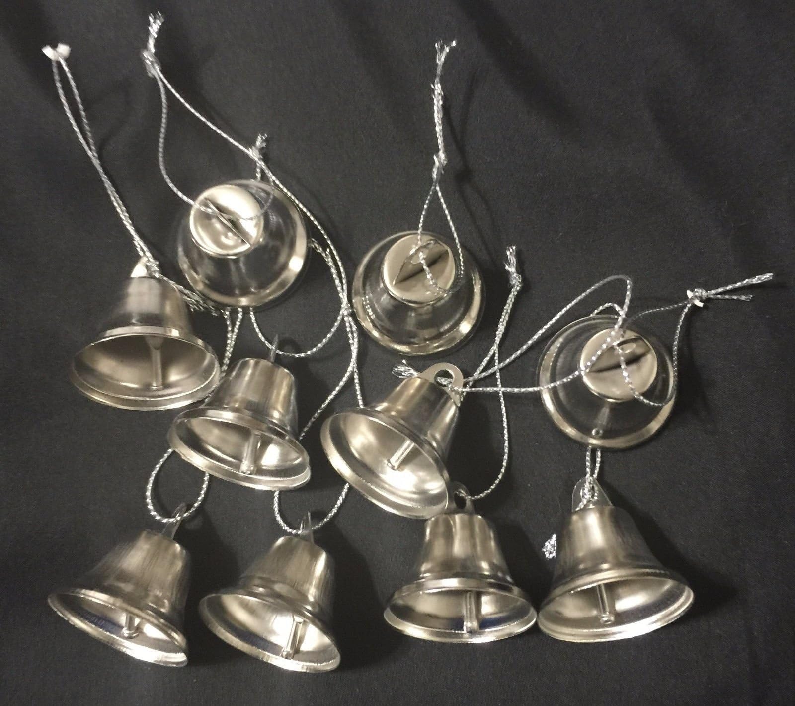 Lot of 10pcs Mini Jingle Bells 1.5" X 1.25", Silver Metal Bells Crafting Decorations-Tree Christmas Decorating Supplies Ornaments, Designed Making Embellishments Craft Bell Charms Finding
