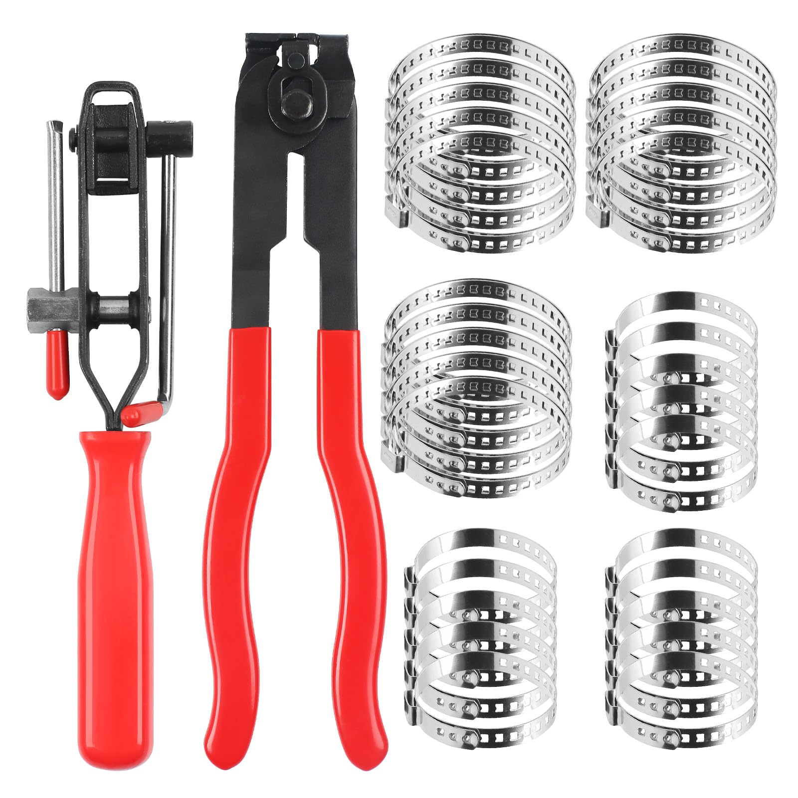 MaxEarn 32Pcs CV Boot Clamps Kit(15Pcs Large + 15Pcs Small) with Ear Clamp Pliers and Hose Joint Boot Band Pliers, Auto CV Joint Boots Clamps, Universal Adjustable Axle Repair Clamp for Car Truck SUV