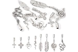 SPRITEWELRY 16Pcs Cord End Caps Bolo Tie Tips Replacement End Caps Bolo Cap Buckle Replacement Buckle Tibetan Style Cord Ends with Cross Snake Charms for Leather Crafts Necklace Jewelry Making