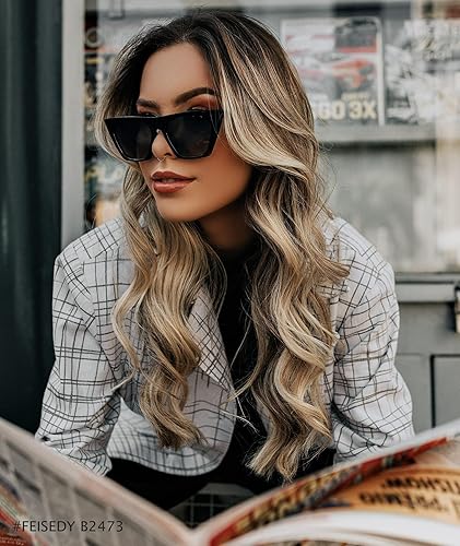 FEISEDY Vintage Square Cat Eye Sunglasses Women Trendy Cateye