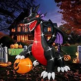 10Ft Halloween Inflatable Dragon Outdoor Blow Up Holiday Yard Decorations | Built-in 17 LED Lights, Giant Pumpkin Pterodactyl Decor for Outdoor Party Lawn Garden