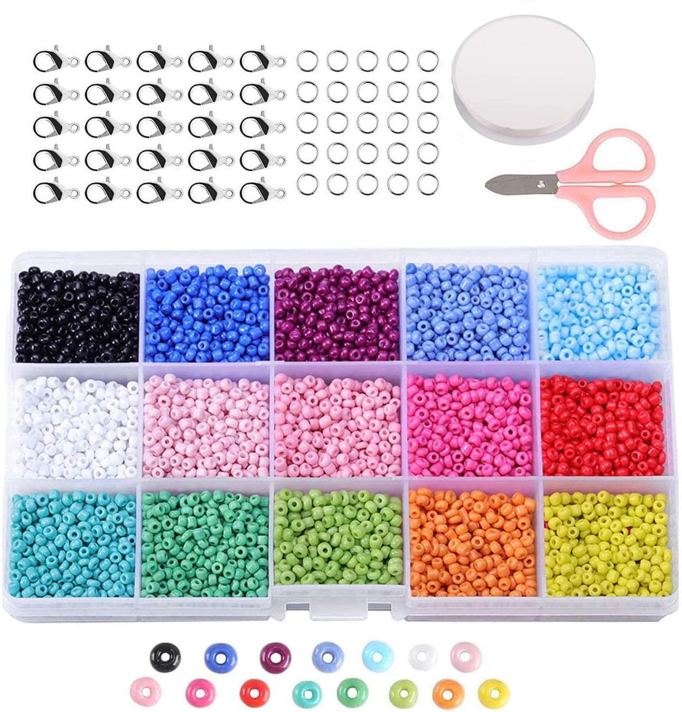 non-branded Mini Glasperlen Run Farben Perlen zum Basteln, 3 mm mit 15