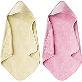 maqsai Bath Towel for Newborn, 2 Packs Soft Highly Absorbent Hooded Baby Bath Towels for Babies, Toddler, Infant Boys and Girls (Pink + Beige)