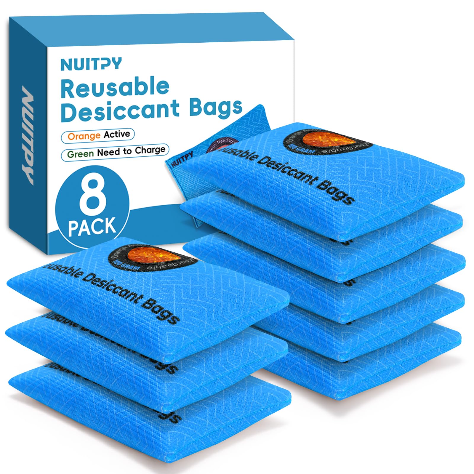 Photo 1 of 8 Pack 100g Reusable Desiccant Packs for Storage, Rechargeable Silica Gel Packets, Color Indicating Desiccant Packs for Suitcase, Storage Bins, 3D Filaments, Electronics, Cars, Safe