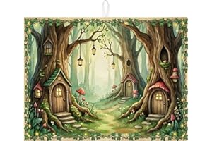 Fairy Tale Forest Dish Drying Mats for Kitchen Counter, Enchanted Woodland Absorbent Dish Mat, Autumn Fantasy Microfiber Dryi