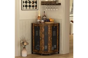 JKsmart Corner Storage Cabinet with Open Shelf, 3-Tier Industrial Wine Bar Shelf with Door, Industrial Corner Cabinet for Kitchen, Living Room, Dining Room, Rustic Brown