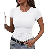 GEMBERA Womens' Stretchy Ribbed High Neck Short Sleeve Gym Workout Slim Fitted Casual Full Length Top T-Shirt