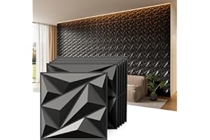 INMOZATA 3D Wall Panels for Interior Wall Decor, 33 Pack 12 x 12 Inch Decorative Wall Panels Diamond 3D Textured Accent Panel for TV, Gaming Living Room, Bedroom Background(Black)