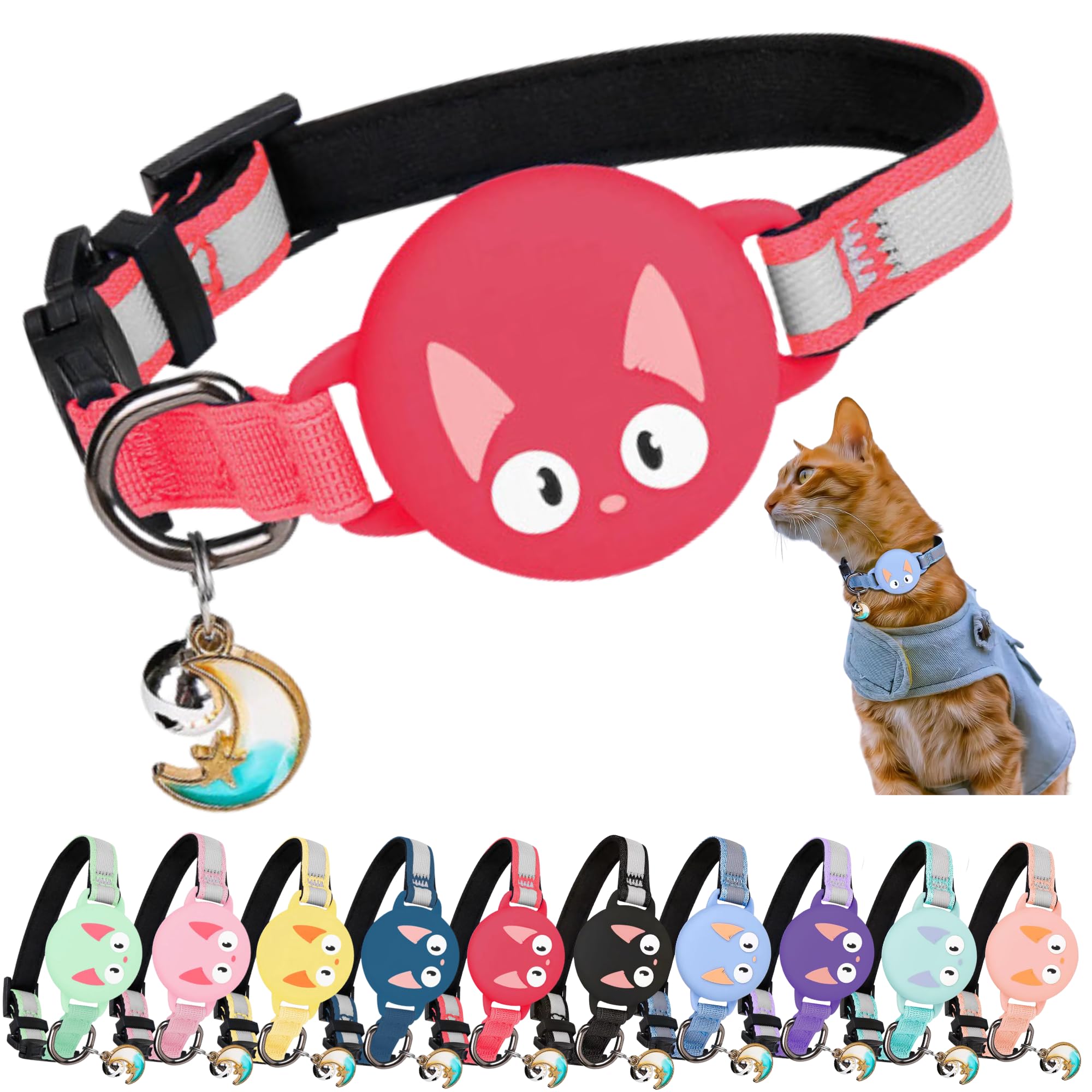 Kittytag Reflective Airtag Cat Collar With Air Tag Holder And Bell, Quick Release, Compatible With Airtag And Iphone, Safe, Adjustable, And Anti-choke Apple Airtag Holder For Cats (Red) — image 1