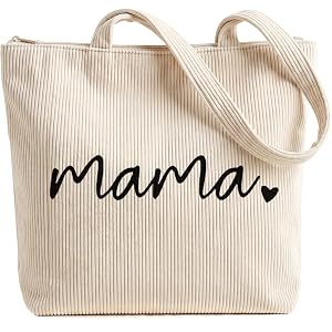 Kimoli Large Corduroy Mama Tote Bag with Zipper, New Mom Gifts | Baby Shower Gifts, Mothers Day Gifts, Mom to Be Birthday Chr