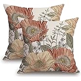 TSSOHU Vintage Flower Throw Pillow Covers 20x20 Brown Rust Colored Floral Botanical Pattern Decorative Pillows Outdoor Linen Farmhouse Cushion Case Country Pillowcase for Sofa Bed Room Decor Set of 2