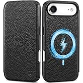 SHIELDON Slim Case Wallet for iPhone Air 6.5" 2025 | Genuine Leather, Folio Design, Magnetic Closure, RFID Blocking Credit Card Slot, Wireless Charging, Shock-Absorbent Cover - Pebbled Black