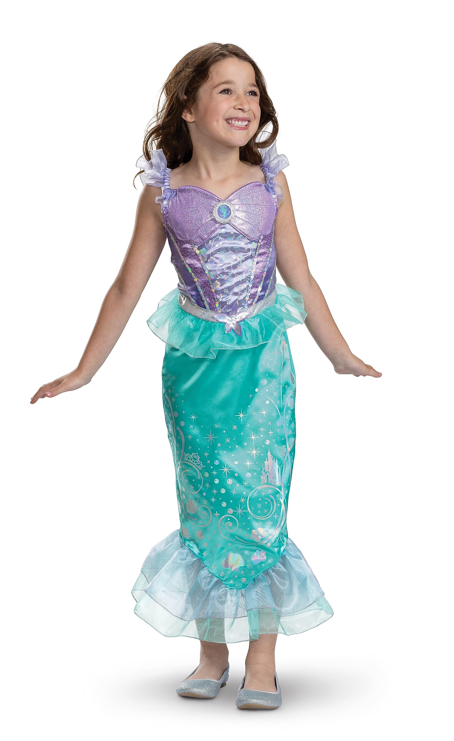 Disney Princess 100th Anniversary Ariel Fancy Dress for Kids, Official Disney by Disguise, Beautiful Shimmer Detailing, Adorable Details, for Girls Ages 3-4, 4-6 & 7-8 Years