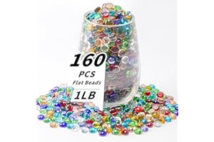 FONCOMY 1 LB Mixed Color Flat Glass Beads, 160-180PCS Small Glass Marbles, Mini Flat Round Pebbles for Vase Filler and Floral, Fish Tank Rocks Decorative Gemstones for Home and Aquarium Décor