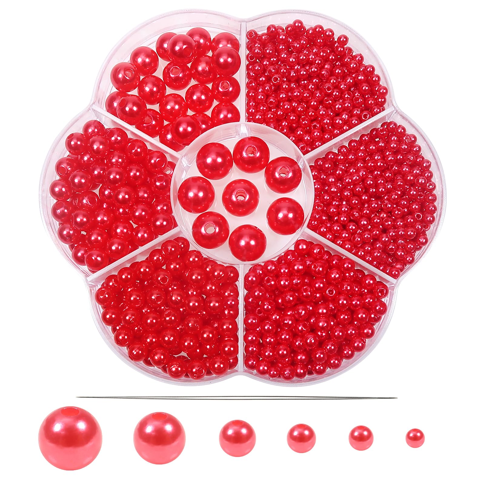 TOAOB 1248pcs Pearl Beads Red Round Loose Imitation Pearls Acrylic Beads 3mm 4mm 5mm 6mm 8mm 10mm for Craft Decoration Jewellery Making