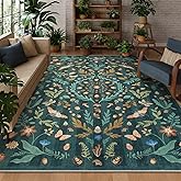 Lahome Insect Botanical Washable 8x10 Area Rugs for Living Room, Non Slip Green Rug for Bedroom, Boho Indoor Throw Dining Room Carpet for Under Table Home Office Playroom(Dark Green,8x10)
