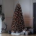 SHareconn 6ft Prelit Premium Artificial Hinged Christmas Tree with Pre-lit 250 Warm White Lights, 785 Branch Tips and Foldable Stand, Perfect Choice for Xmas Decoration, 6 FT, Black