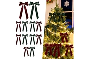 12pcs Christmas Tree Velvet Bows, Velvet Fabric Ribbon Wreath Bow, Vintage Style Christmas Trees Decoration, Holiday Home Orn