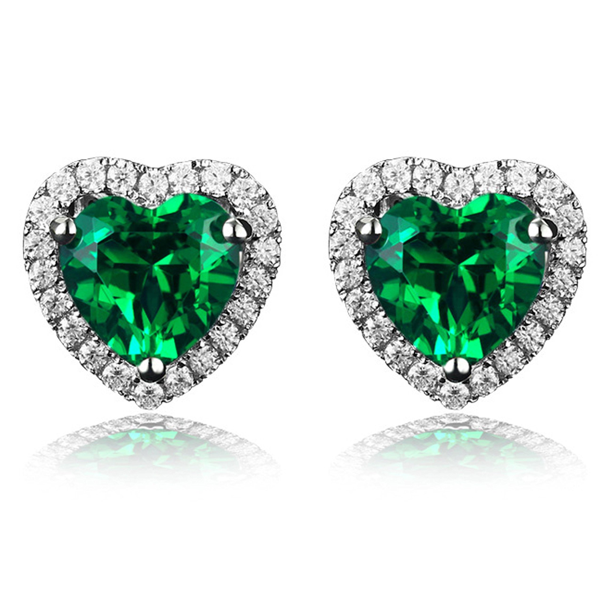 Navachi 925 Sterling Silver 18k White Gold Plated 4.5ct Heart Emerald Az9731e Stud Earrings