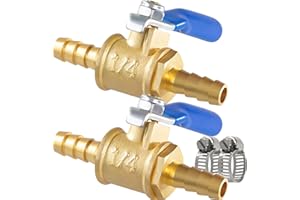 MSAEIQUN 2PCS 1/4 Inch Brass Ball Valve Shut Off Switch, 1/4 Hose ID Pipe Fitting Air Compressor 1/4 Hose Barb Valve (1/4 Hos