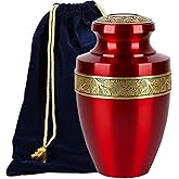 ALPHA Living HOME Urns for Human Ashes Adult Female and Male 200+ Cubic Inches, Decorative Burial Urn, Funeral Cremation Urns for Women and Men, Handcrafted Urn for Ashes Adult, 11" Gold Red