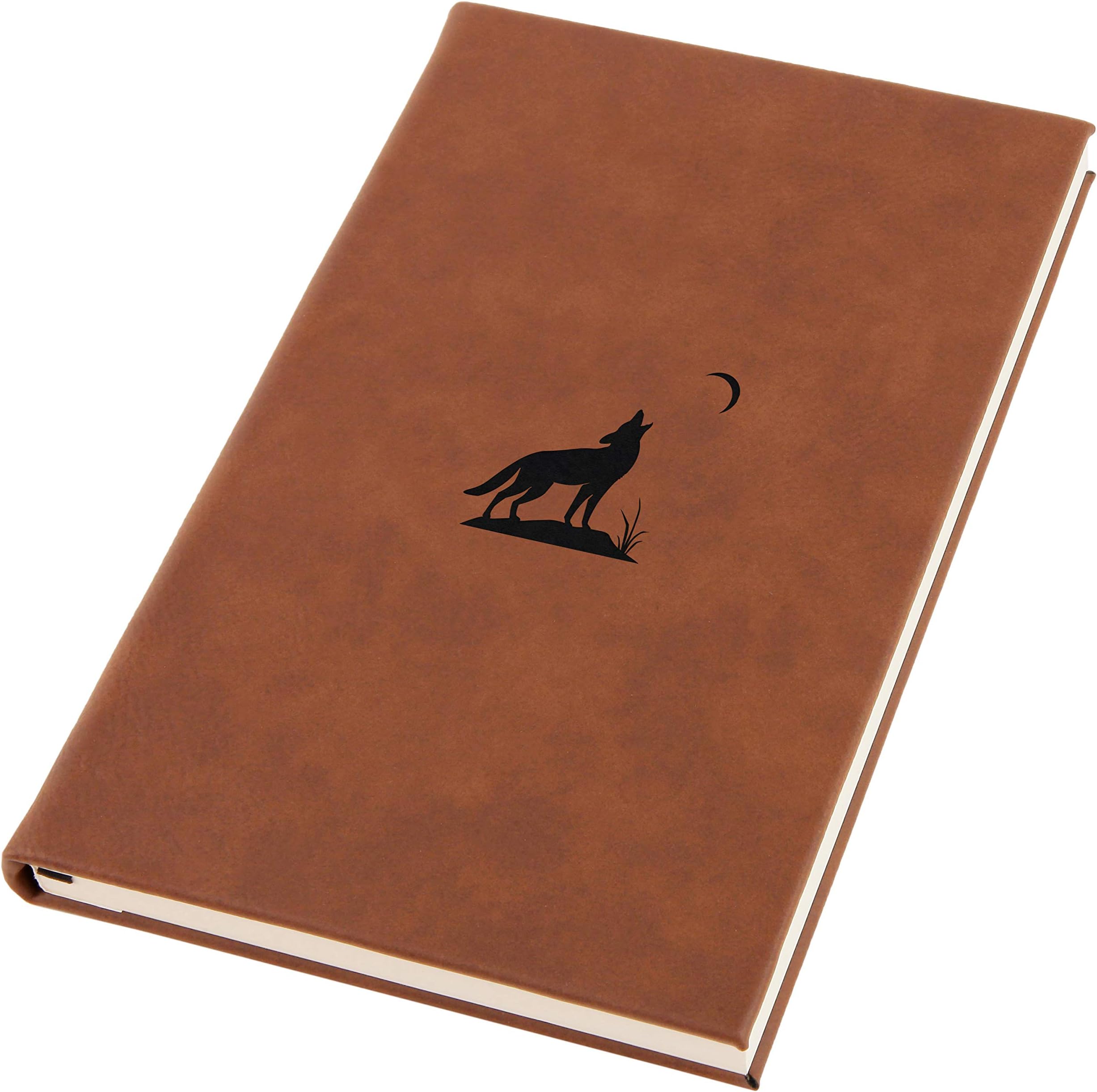 Howling Wolf Engraved A5 Leather Journal, Notebook, Personal Diary