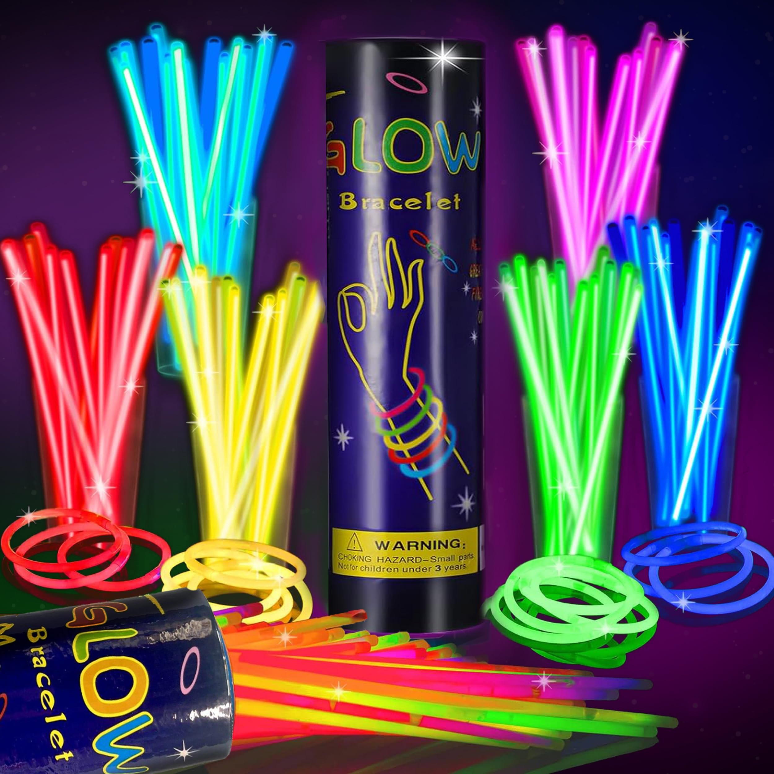 EXPECTRO 100pcs Glowsticks Bulk Party Favours 8" Glow In The Dark Party Supplies, Light Sticks For Neon Party Glow Necklaces And Bracelets (100pcs Glow Sticks with 106pcs Connectors)