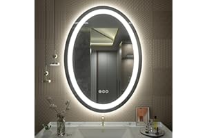 SMIROR Oval LED Bathroom Mirror 24x32, Lighted Vanity Mirror for Wall, Anti-Fog, Shatter-Proof, Dimmable, Memory, 3 Colors (Front Lights + Backlit)