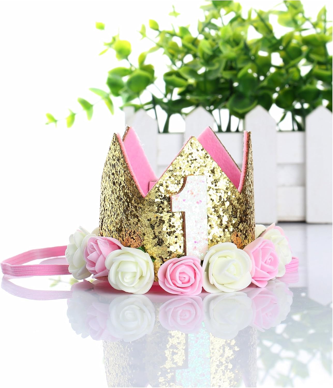 Festival Birthday Party Lace Letter Flower Crown Headband DIY Rose Gift Children Girls Hair Accessories (Pink and White Flower "1") - Image 3
