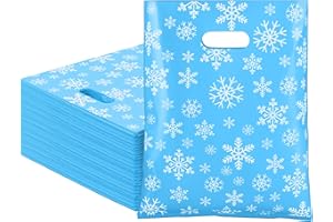 MIMIND 150 Pieces 12x15 Inch Snowflakes Winter Plastic Merchandise Bags Boutique Gift Bags with Handles Reusable Retail Shopping Goodie Bags Bulk for Christmas Holiday Family and Business, Blue