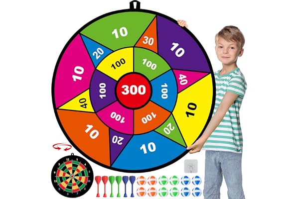 29" Large Dart Board for Kids, Kids Double-Sided Dart Board with Sticky Balls and Darts, Indoor/Outdoor Sport Fun Party Play