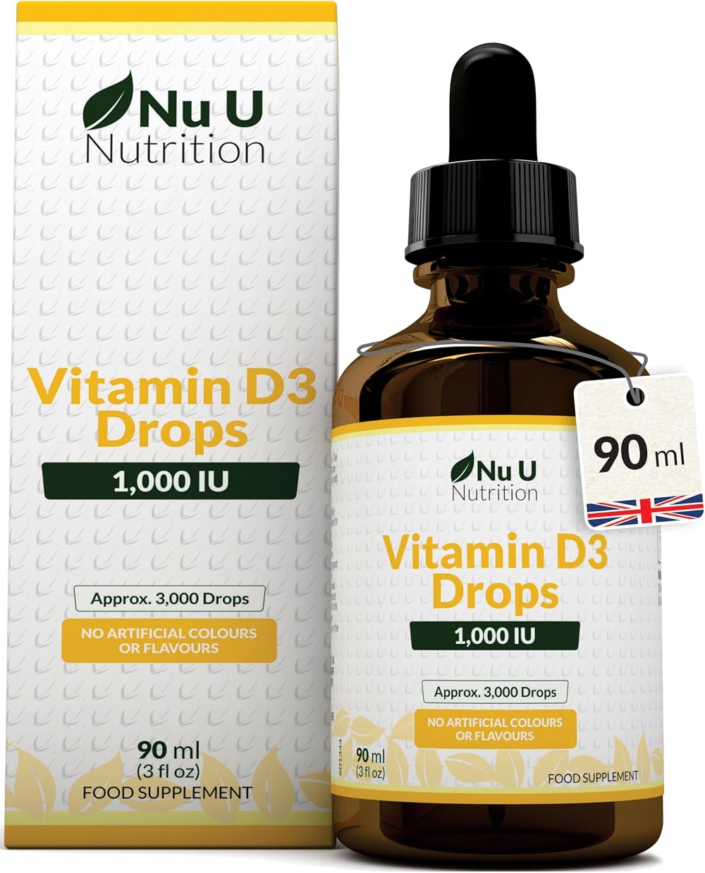 Nu U Nutrition Vitamin D Drops 90ml 3000 Drops 1000IU per Drop Unflavoured