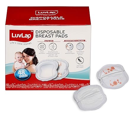 LuvLap Ultra Thin Disposable Breast Pads, Super Absorbent, Discreet Fit, Pack of 48 (White)