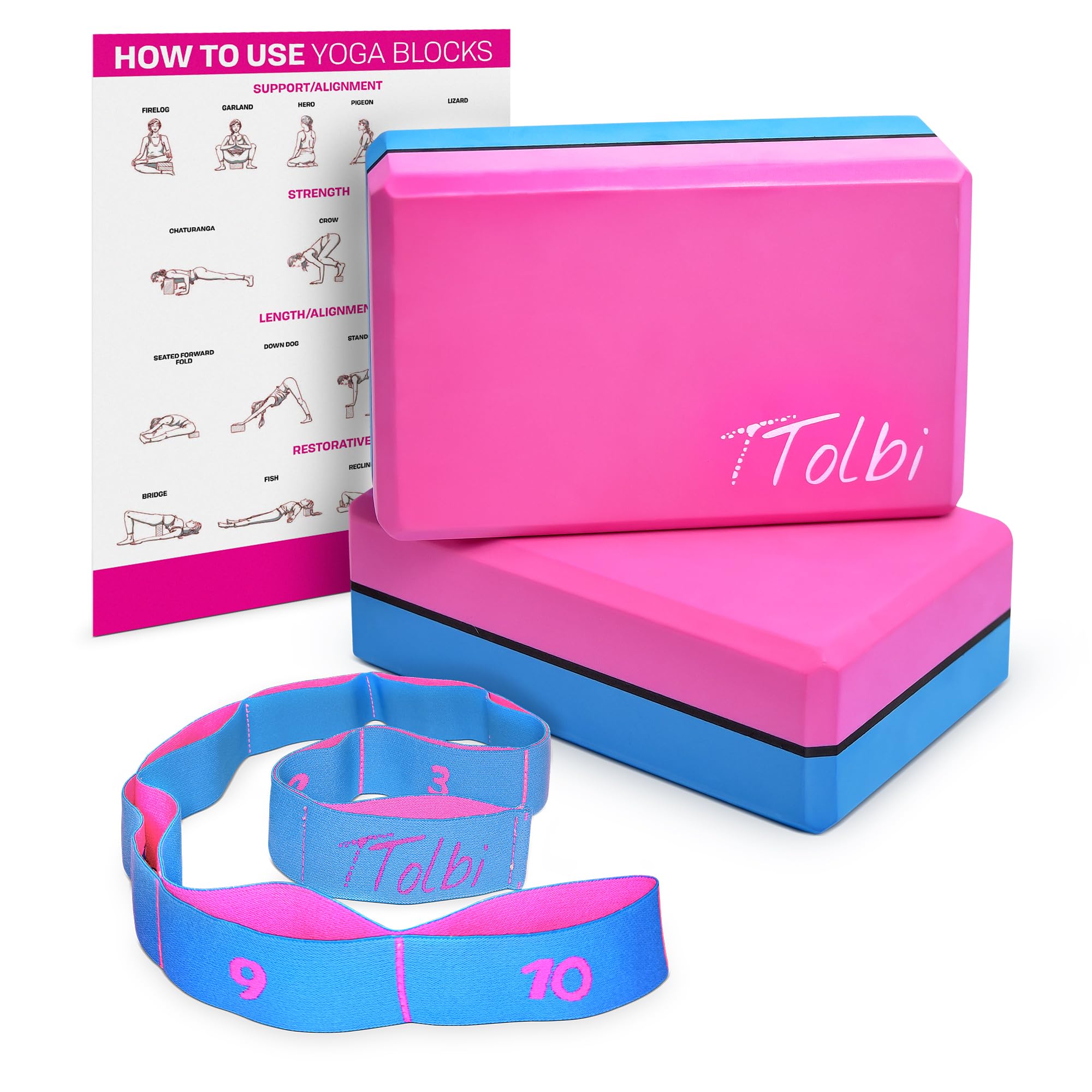 Photo 1 of Yoga Blocks 2 Pack Set with Dance Stretch Band & Guide: Non-Slip EVA Foam Block - Ideal Stretching Equipment for Home Workouts, Pilates, Dance, Ballet, Gymnastics, Exercise - Stretch Strap Stuff Props