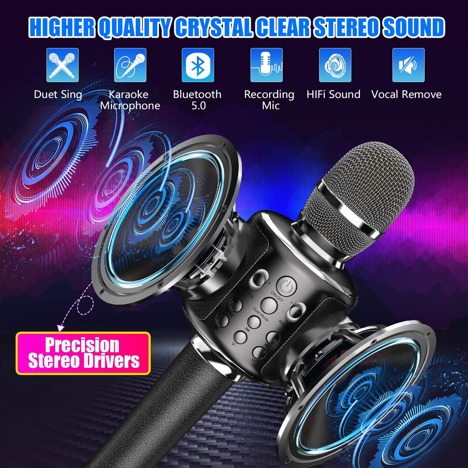 Karaoke Microphone Wireless Singing Machine with Bluetooth Speaker for Cell Phone/PC, Portable Handheld Mic Speaker Support Reverb/Duet: Musical Instruments