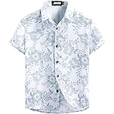 JOTOOK Boys Hawaiian Shirt Short Sleeve Button Down Shirt Casual Floral Tropical Beach Shirts 6-14 Years
