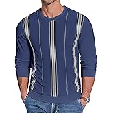 Uni Clau Men's Crew Neck Sweaters Long Sleeve Striped Knitted Pullover Casual Sweaters with Ribbing Edge