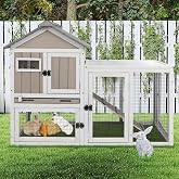 Ketive 48" L 2-Story Rabbit Hutch, Chew-Resistant Ramp, Expandable | Wooden Bunny Cage, Guinea Pig Cage with Deep Pull-Out Tray and Roof Panel for Small Animals, Indoor and Outdoor Use