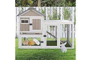 Ketive 48" L Rabbit Hutch Outdoor Indoor Bunny Hutch Weatherproof, 2-Story Wood Rabbit Cage with Deep Tray, Chew-Resistant Ramp, UV Roof, Bunny House for Small Animal, Expandable Guinea Pig Cage