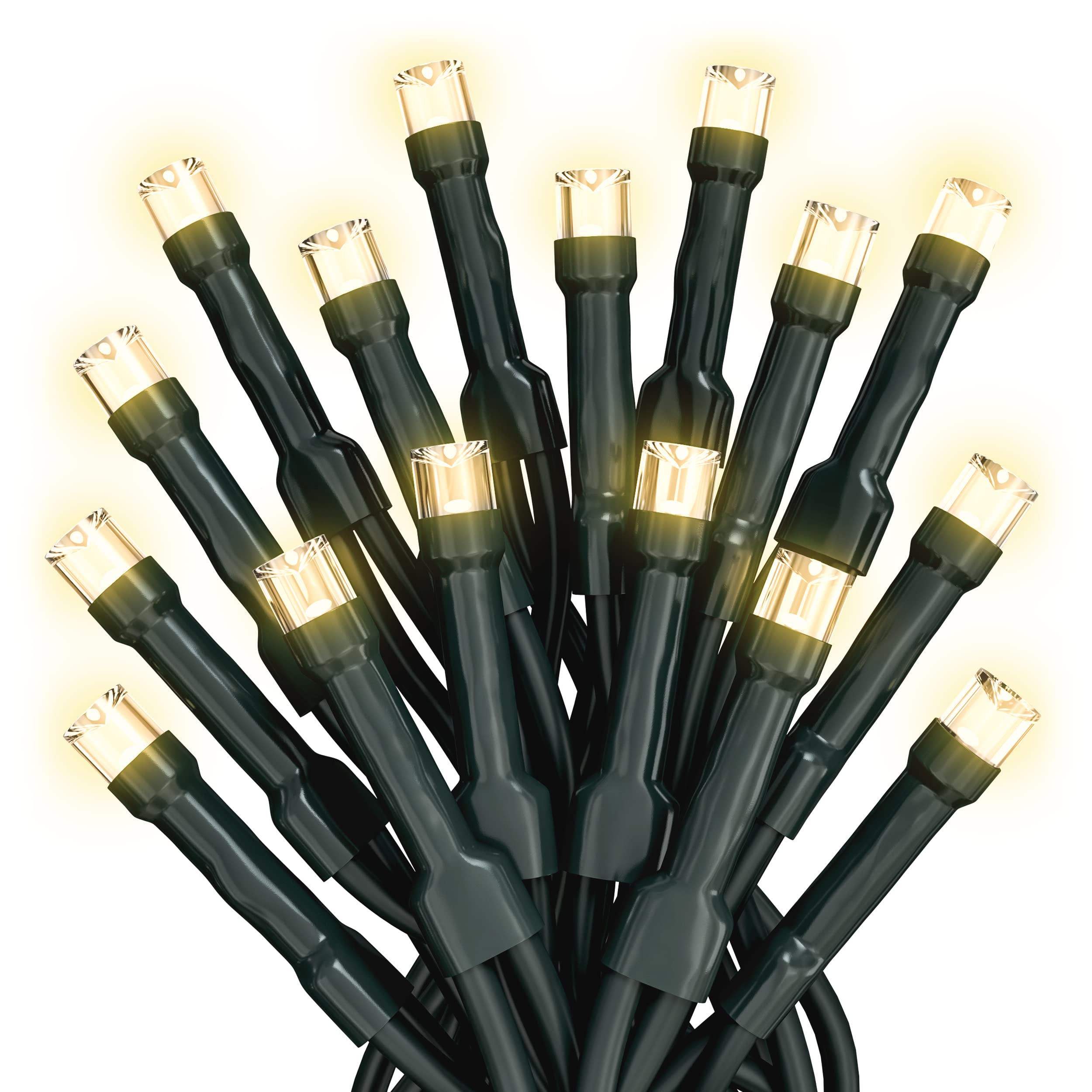 Prextex Christmas Lights 11.5m (38 ft) - 100 LED Warm White Bulbs on Green Wire - Indoor and Outdoor Christmas Fairy Lights for Tree, Wreath, and Garden with 8 Modes - Connect Upto 3 Light Strings
