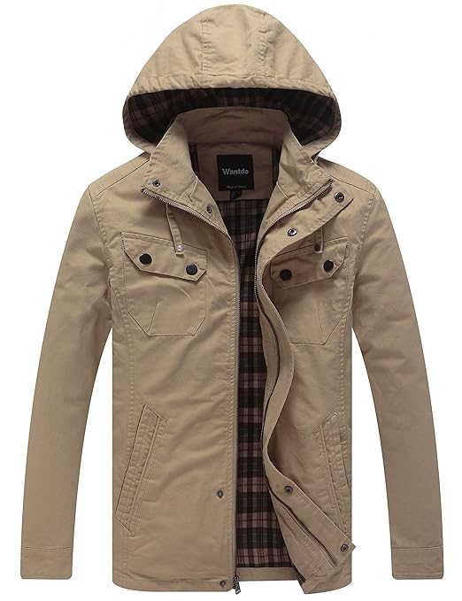 title=Wantdo Giacca in Cotone Leggero con Cappuccio Sfoderabile Uomo